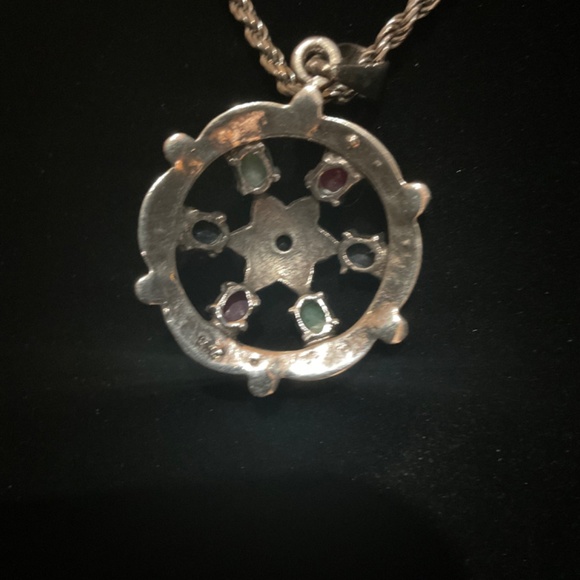 🌺 Vintage 925 Emerald Sapphire & Ruby Marcasite Pendant with 925 Rope Chain - Picture 5 of 13